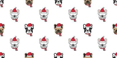 hund sömlös mönster jul vektor franska bulldogg santa claus hatt xmas scarf tecknad serie illustration isolerat bricka bakgrund upprepa tapet