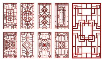 asiatisch Fenster, Tür rot Linie Ornament Dekoration vektor