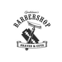 frisör rakapparat och blad ikon av barberare affär vektor