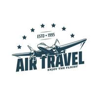 Luft Reise Symbol, Vektor Emblem, Propeller Flugzeug