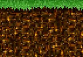 pixel spel gyllene malm, gräs och jord bakgrund vektor