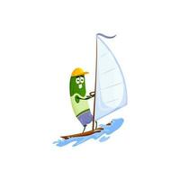 Gurke Karikatur Charakter Surfen, Sommer- sich ausruhen vektor