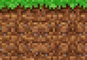 pixel spel bakgrund, blockera gräs, jord mönster vektor