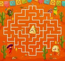 barn labyrint labyrint spel med mexikansk mat måltider vektor