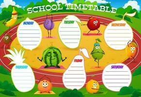 Schule Zeitplan Zeitplan Karikatur Früchte auf Yoga vektor