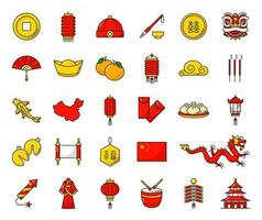 Chinesisch Urlaub, Religion und National Linie Symbole vektor