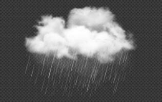 realistisk vit moln med regn droppar, regnstorm vektor