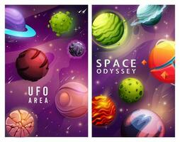 UFO Bereich, Raum Odyssee Poster, Karikatur Planeten vektor