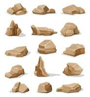 tecknad serie brun sten stenar, stenblock eller grus vektor