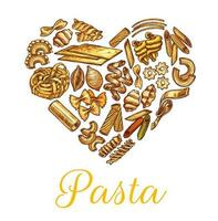 italiensk restaurang pasta skiss hjärta emblem vektor