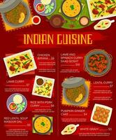 indisch Essen Restaurant Mahlzeiten Speisekarte Seite Vektor