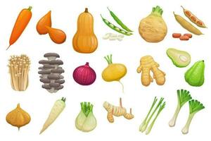 tecknad serie grönsaker, bönor och svamp vektor uppsättning