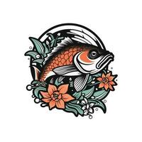 ein schön Fisch umgeben durch Blumen im ein Logo Illustration, perfekt zum ein Natur inspiriert Marke vektor