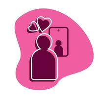 virtuell kärlek. virtuell konversation använder sig av en mobil smartphone. relationer i social nätverk. en kvinna och en man falla i kärlek med varje Övrig. karantän, abstrakt bakgrund, Färg, illustration. vektor