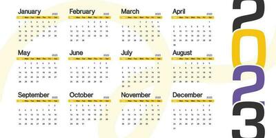 2023 Kalender minimalistisch sehen, Woche Start von Sonntag klassisch Vektor