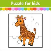 Puzzlespiel für Kinder. Giraffentier. Puzzleteile. Arbeitsblatt Farbe. Aktivitätsseite. isolierte vektorillustration. Cartoon-Stil. vektor