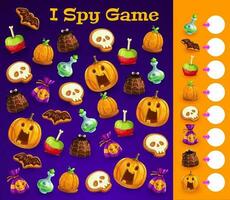 Kinder ich Spion Spiel Vorlage mit Halloween Leckereien vektor