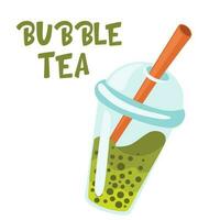 tecknad serie bubbla te med tapioka pärlor. taiwanese känd och populär dryck kopp. sommar uppfriskande dryck. platt vektor illustration isolera