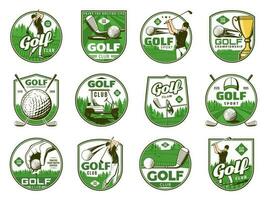 golf sport ikoner av bollar, klubbar, tee och hål vektor