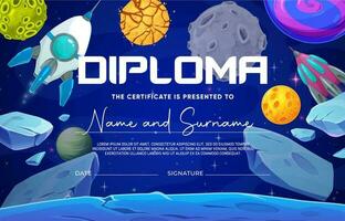 barn diplom, tecknad serie Plats blå planet, asteroider vektor