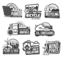 ekologi miljö och återvinning eco energi ikoner vektor