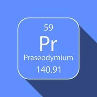 praseodym symbol med lång skugga design. kemisk element av de periodisk tabell. vektor illustration.