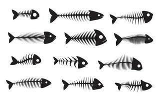 fisk ben silhuetter, svart fiskben skelett vektor