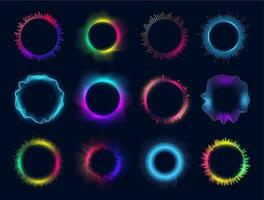 neon cirklar av ljud Vinka, audio utjämnare vektor