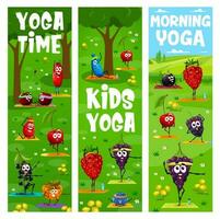 barn och morgon- yoga tecknad serie bär på kondition vektor