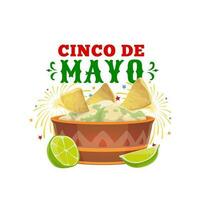 cinco de Mayo Urlaub, Guacamole, Nachos und Limette vektor