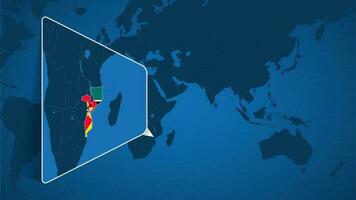 Ort von Mozambique auf das Welt Karte mit vergrößert Karte von Mozambique mit Flagge. vektor