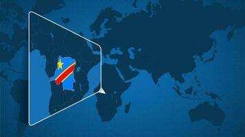 plats av dr kongo på de värld Karta med förstoras Karta av dr kongo med flagga. vektor