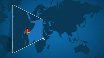 plats av kenya på de värld Karta med förstoras Karta av kenya med flagga. vektor