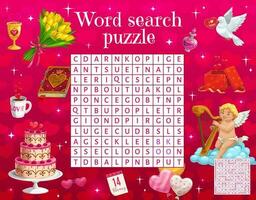 Hochzeit und Valentinstag Amor, Wort Suche Puzzle vektor