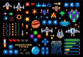 8 Bit Pixel Kunst Spiel Anlage, Raum Planeten, Raketen vektor