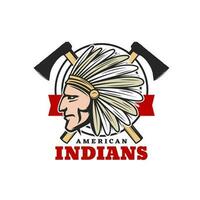 amerikan indianer ikon, indisk chef och tomahawks vektor
