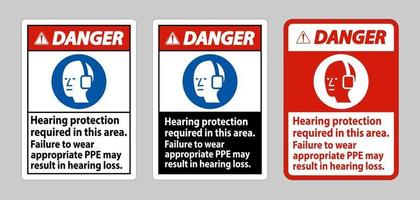 In diesem Bereich erforderlicher Gefahrenzeichen-Gehörschutz Wenn Sie keine geeignete Schutzkleidung tragen, kann dies zu einem Hörverlust führen vektor