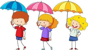 uppsättning olika barn som håller paraplytecknad karaktär vektor