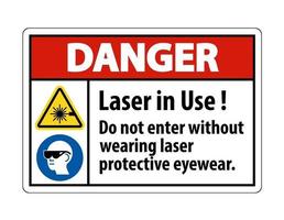 Gefahrenwarnung ppe Sicherheitsetikett Laser in Gebrauch nicht ohne Laserschutzbrille eintreten vektor