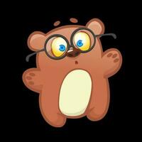 süß Karikatur Bär Charakter tragen Brille. Vektor Illustration von ein Bär winken Hand. isoliert auf Weiß