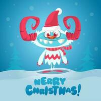 fröhlich Weihnachten und glücklich Neu Jahr komisch Poster mit süß Monster. Vektor Illustration