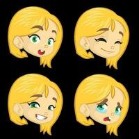 Karikatur blond Mädchen Ausdruck Satz. süß Karikatur Vektor Mädchen Gesicht Emotionen Sammlung