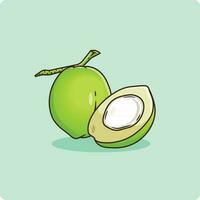 kokos med grön skal, skära i halv, för i de sommar, vektor design och isolerat.