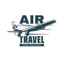 Luft Reise Vektor Symbol mit retro Flugzeug oder Doppeldecker