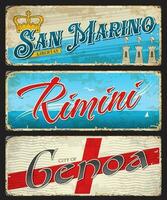 san marino, rimini och genua italiensk städer plattor vektor