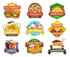 schnell Essen Symbole, Burger, Sandwiches Restaurant vektor
