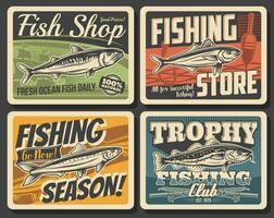 fiske sport klubb affisch, fisk, stång, båt, tackla vektor