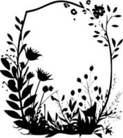 blommig gräns, svart och vit vektor illustration