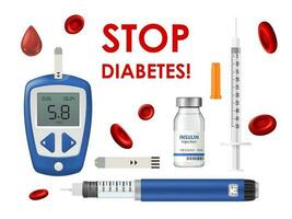 Diabetes Krankheit, Glukometer, Insulin und Spritze vektor