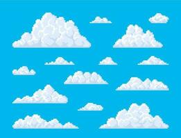Weiß Pixel flauschige Blase Wolken auf Blau Himmel vektor
